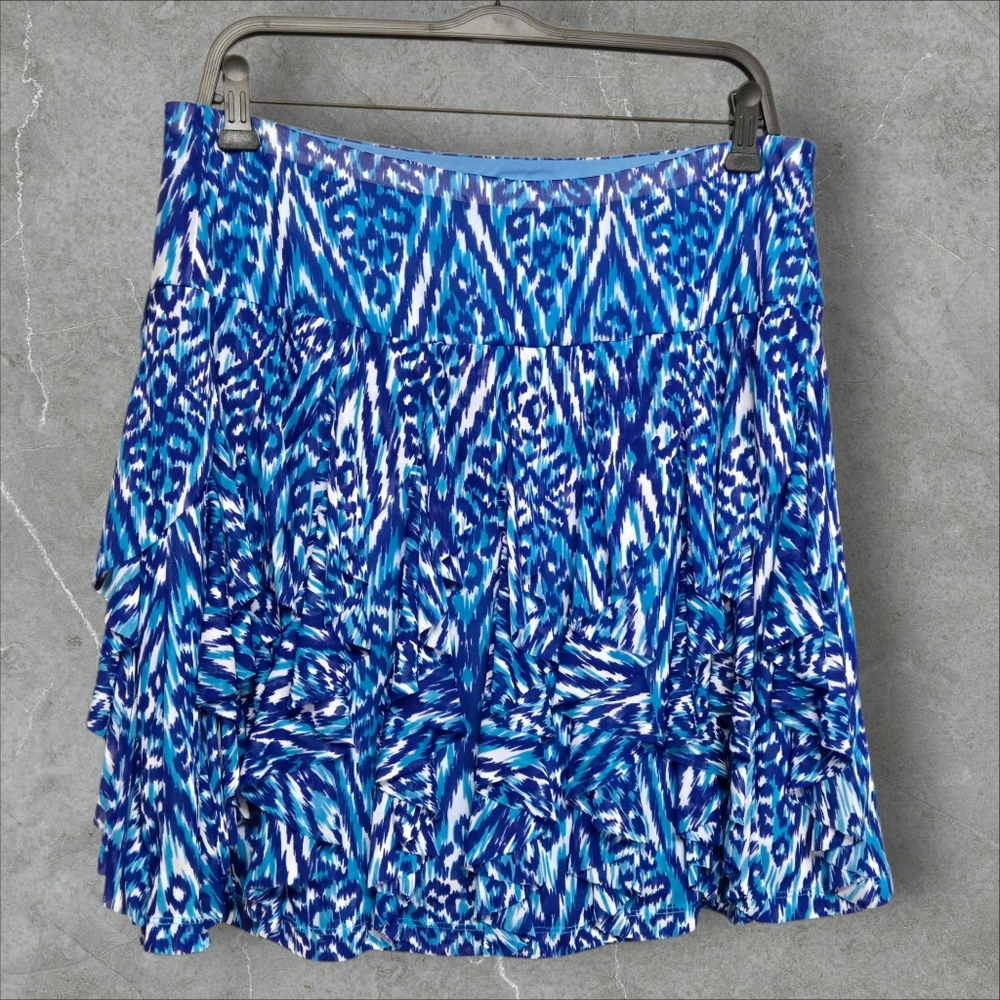 INC International Concepts Ruffled Mini Skirt Sz Large Blue & White